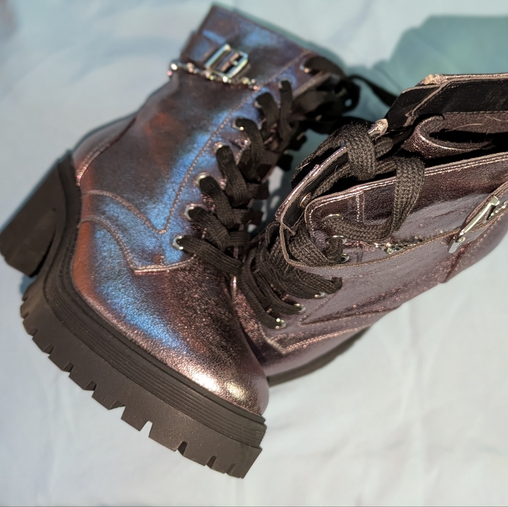 Pop Shimmering Silver Combat Boots